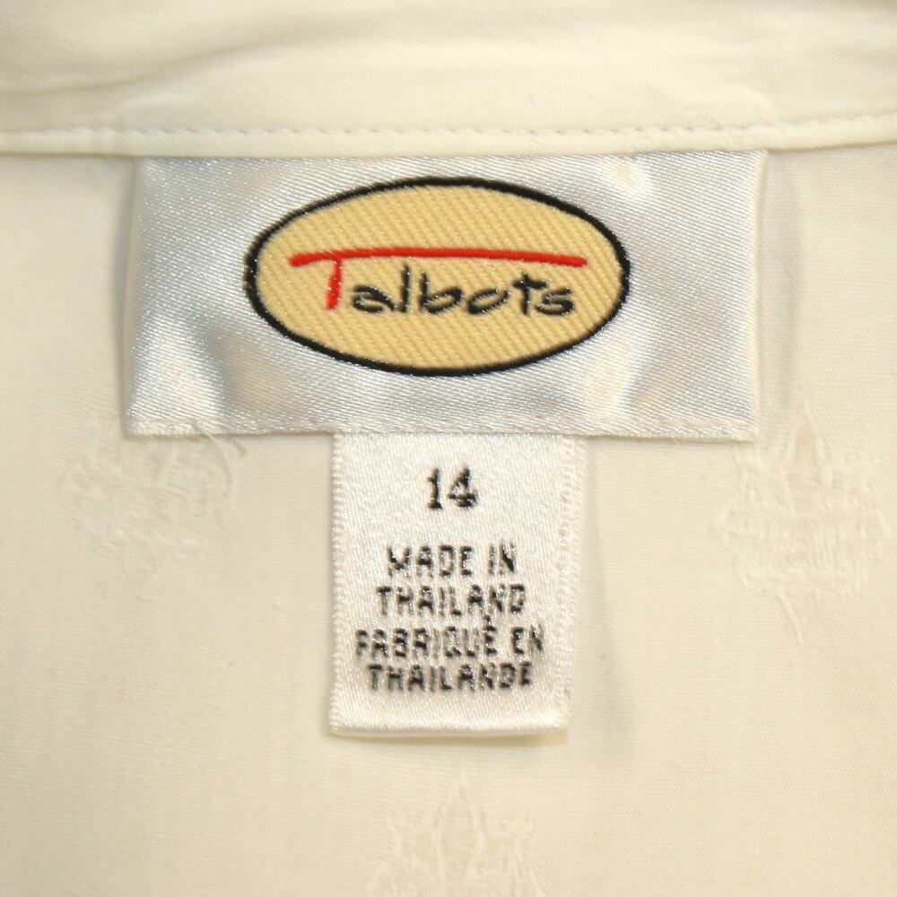 Talbots white embossed cotton button up long sleeve blouse shirt top slits 14 - Picture 9 of 9